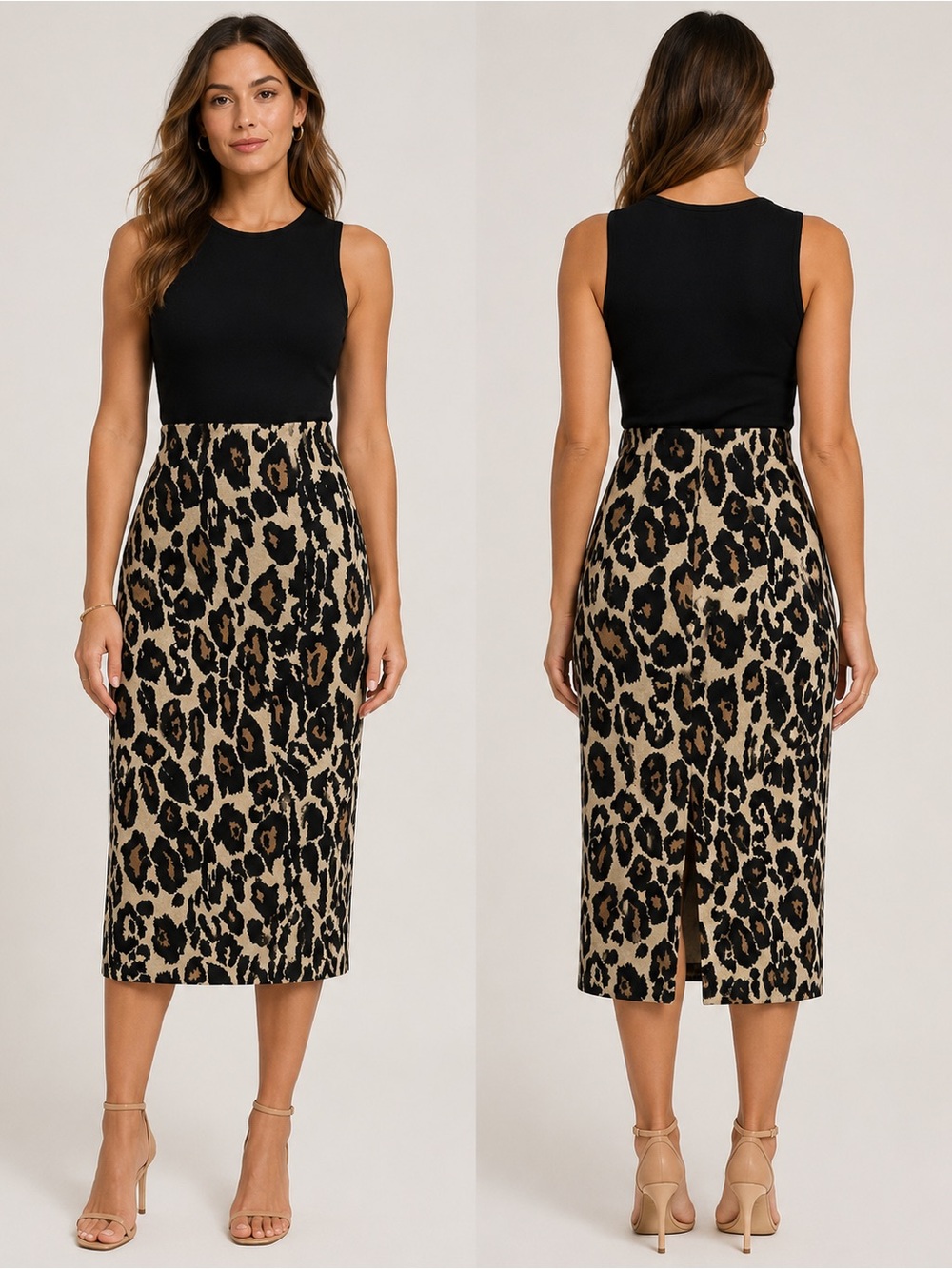 Diane von Furstenberg DVF Leopard Print Cotton Midi Skirt Size M